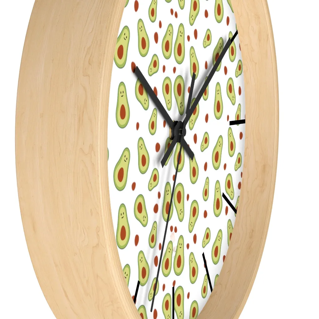 Avocado Print Large Wall Clocks, 10" Dia. Clock For Avocado Vegan Lovers- Made in USA