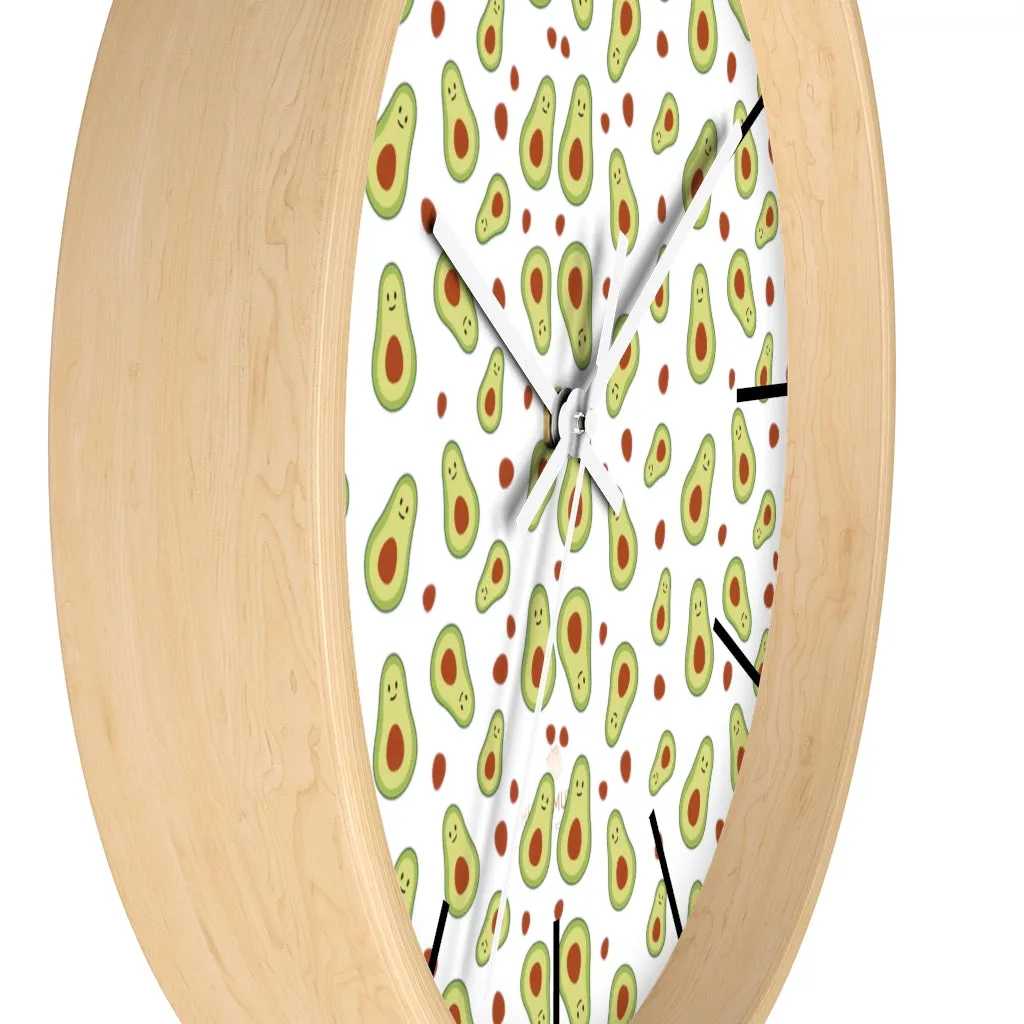 Avocado Print Large Wall Clocks, 10" Dia. Clock For Avocado Vegan Lovers- Made in USA