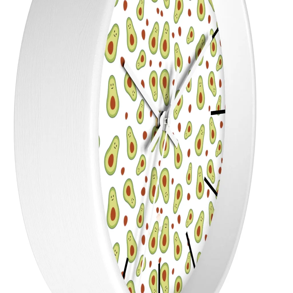 Avocado Print Large Wall Clocks, 10" Dia. Clock For Avocado Vegan Lovers- Made in USA