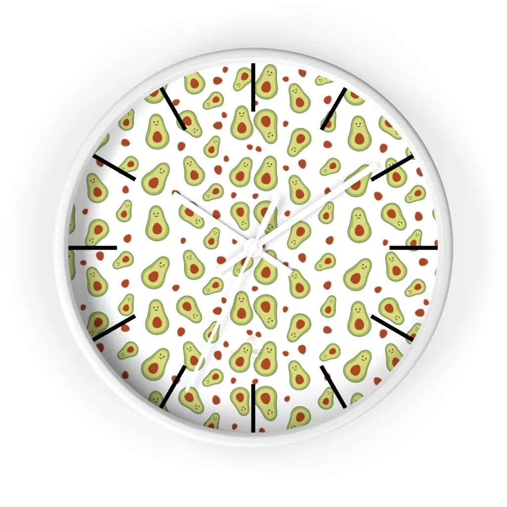 Avocado Print Large Wall Clocks, 10" Dia. Clock For Avocado Vegan Lovers- Made in USA