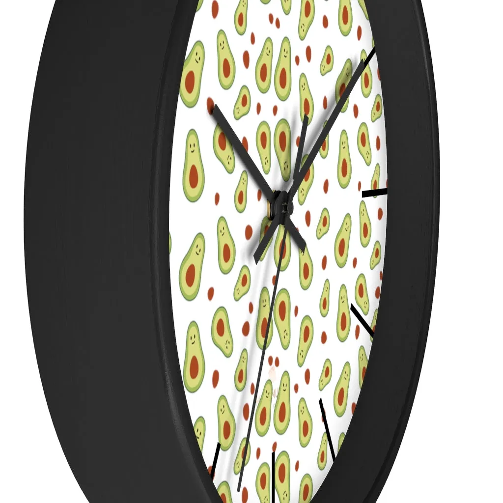 Avocado Print Large Wall Clocks, 10" Dia. Clock For Avocado Vegan Lovers- Made in USA