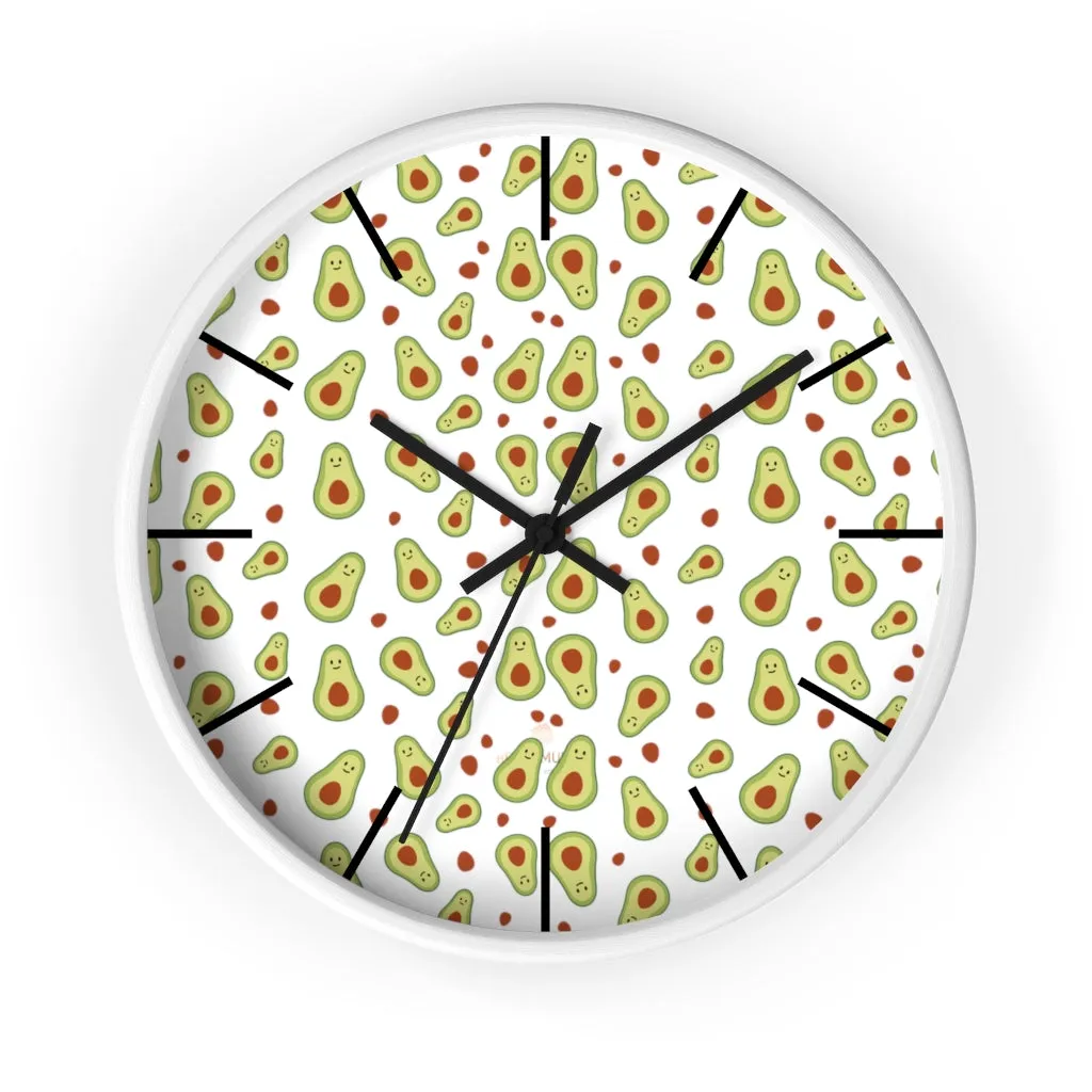 Avocado Print Large Wall Clocks, 10" Dia. Clock For Avocado Vegan Lovers- Made in USA