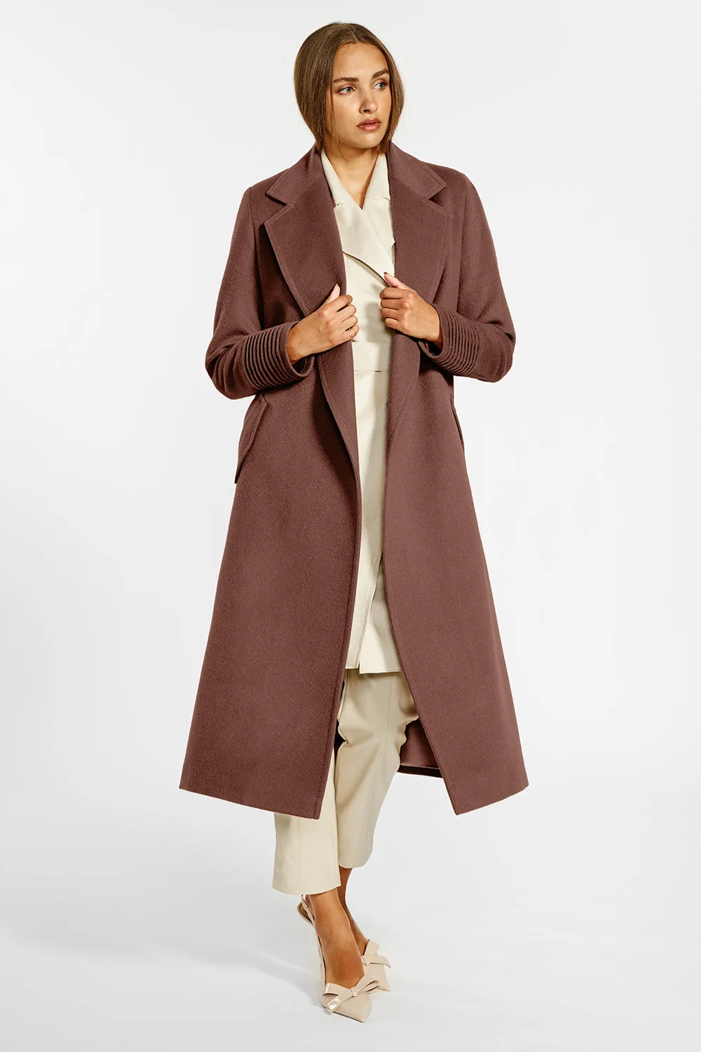 Baby Alpaca Long Notched Collar Wrap Coat