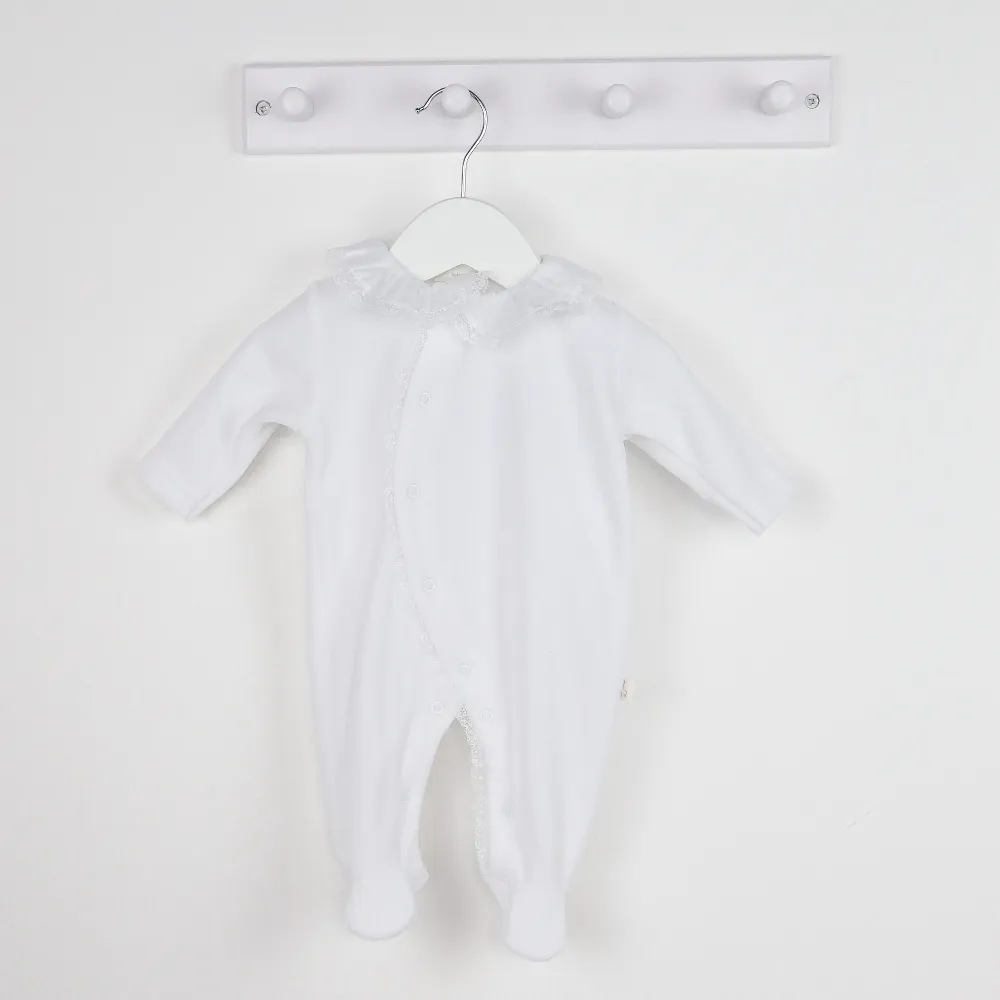 Baby Gi White Velour Lace Sleepsuit