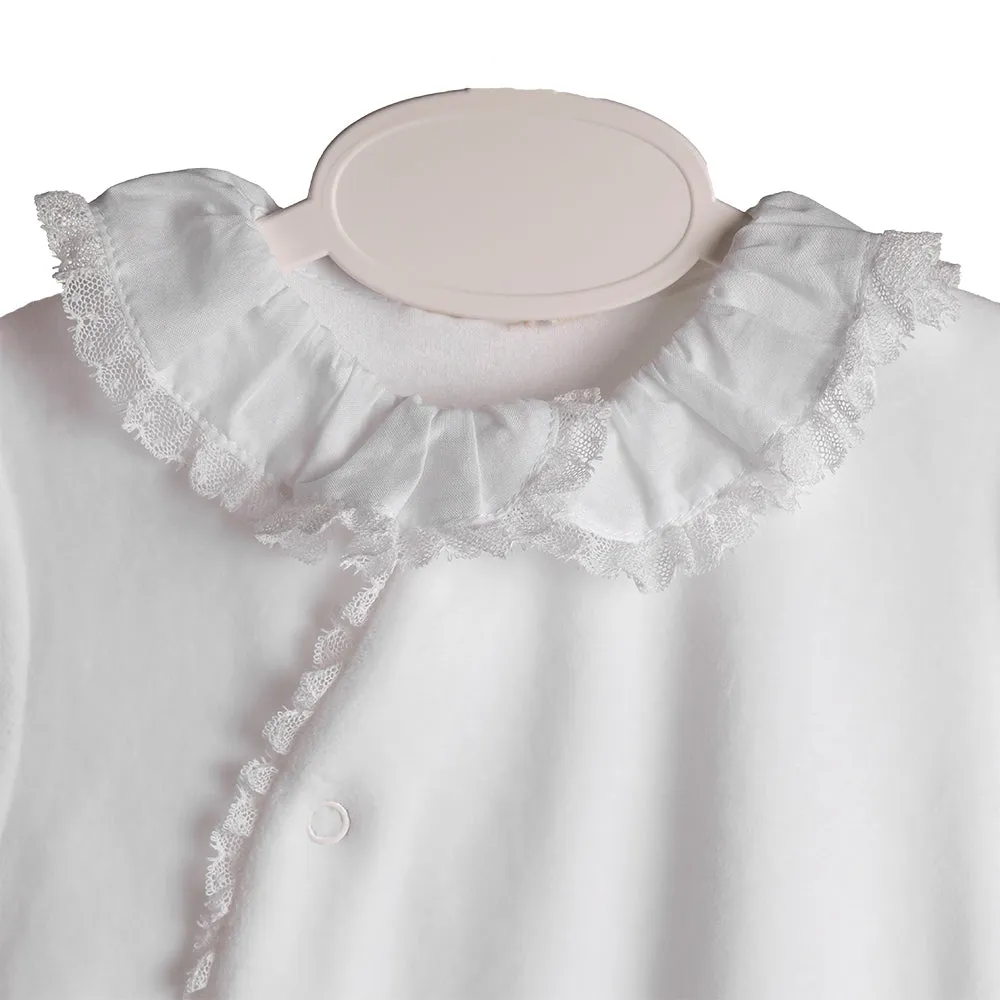 Baby Gi White Velour Lace Sleepsuit