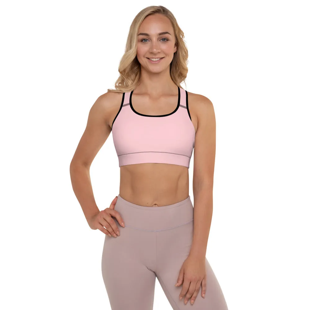 Ballet Pink Padded Sports Bra, Solid Color Girlie Women's Fitness Workout Bra-Made in USA/EU