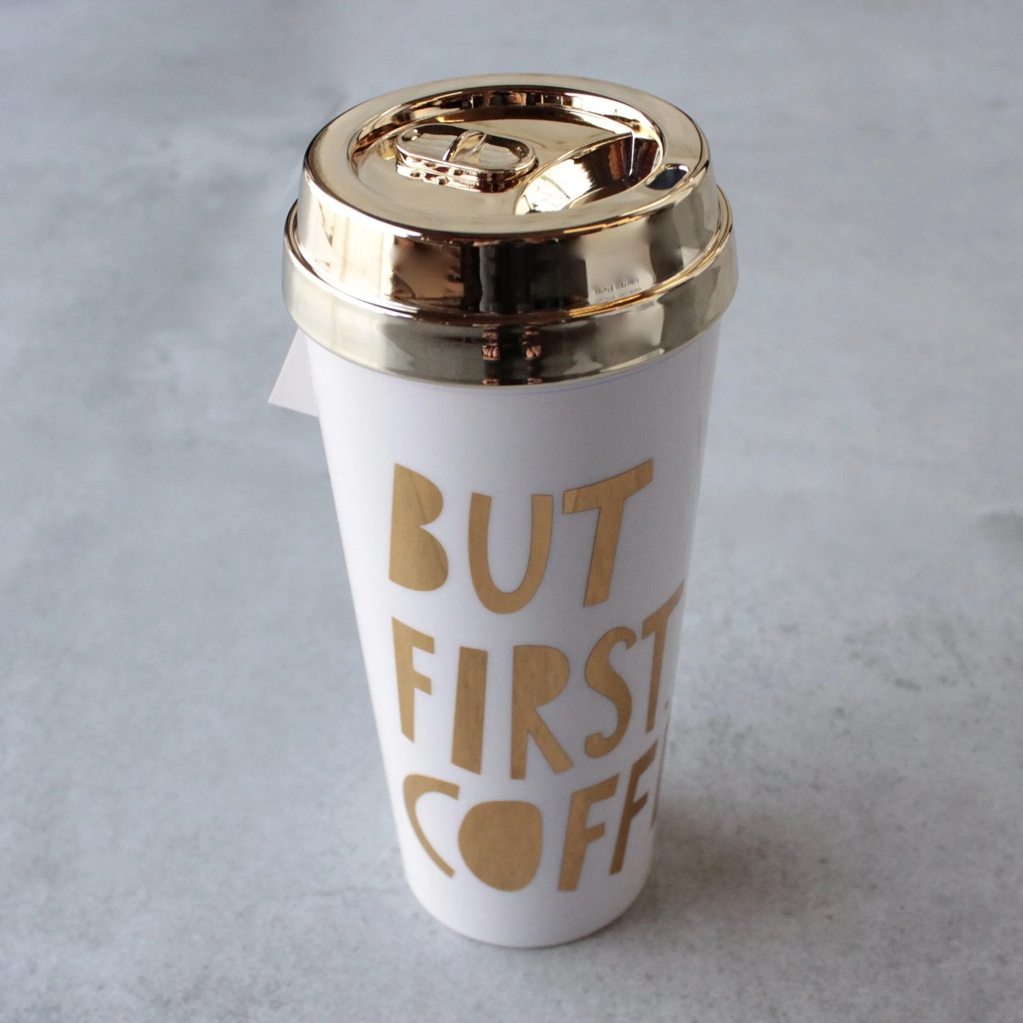 Ban.do - Deluxe Hot Stuff Thermal "But First, Coffee" in Gold