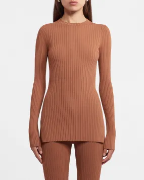 Bardia - Sale Ribbed-Knit Long-Sleeve Top - Chestnut