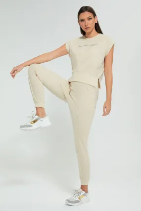 Beige Jogger With Elasticated Waistband