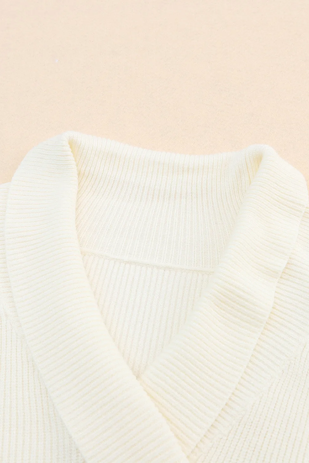 Beige Ribbed Surplice Crop Sweater Top