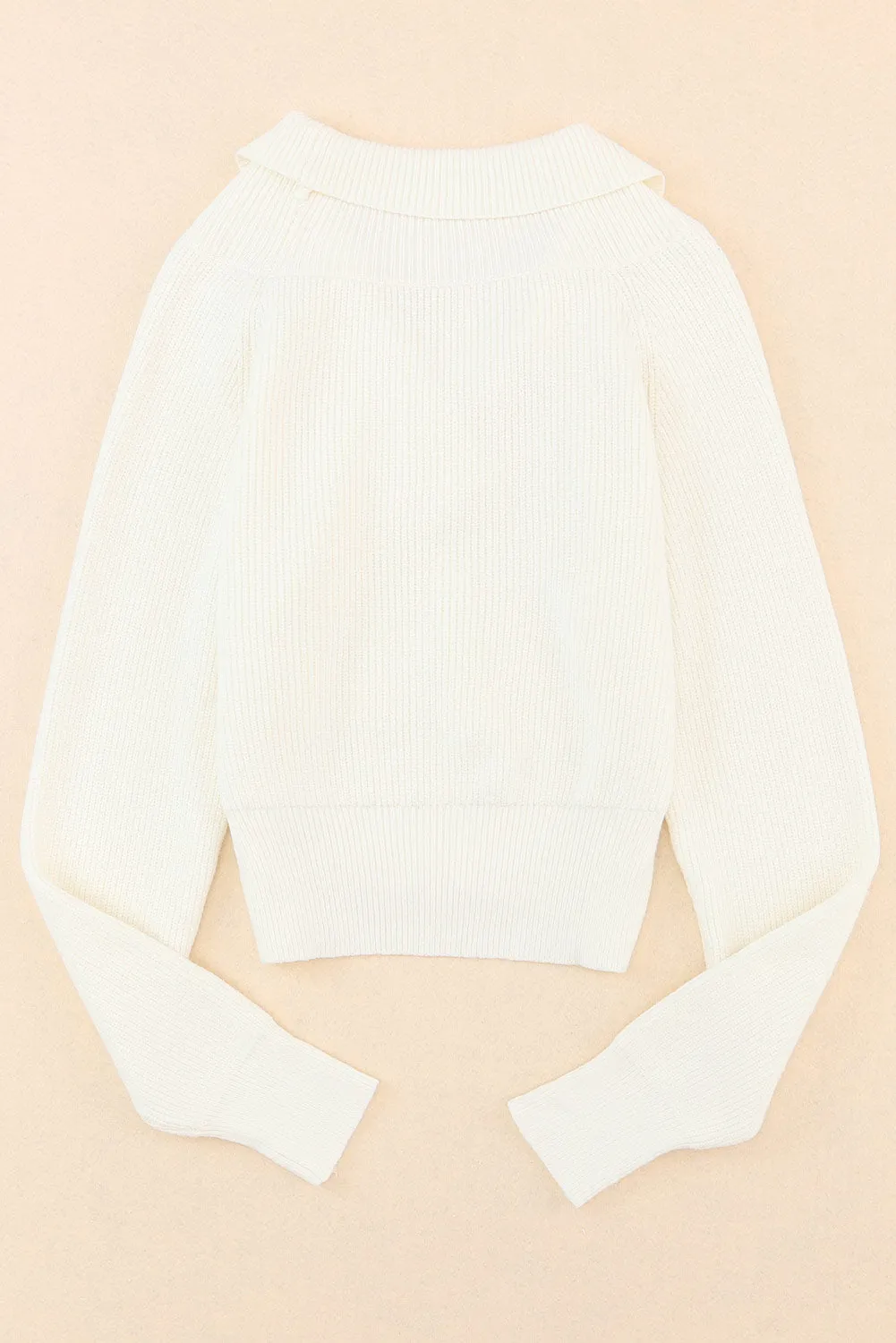 Beige Ribbed Surplice Crop Sweater Top