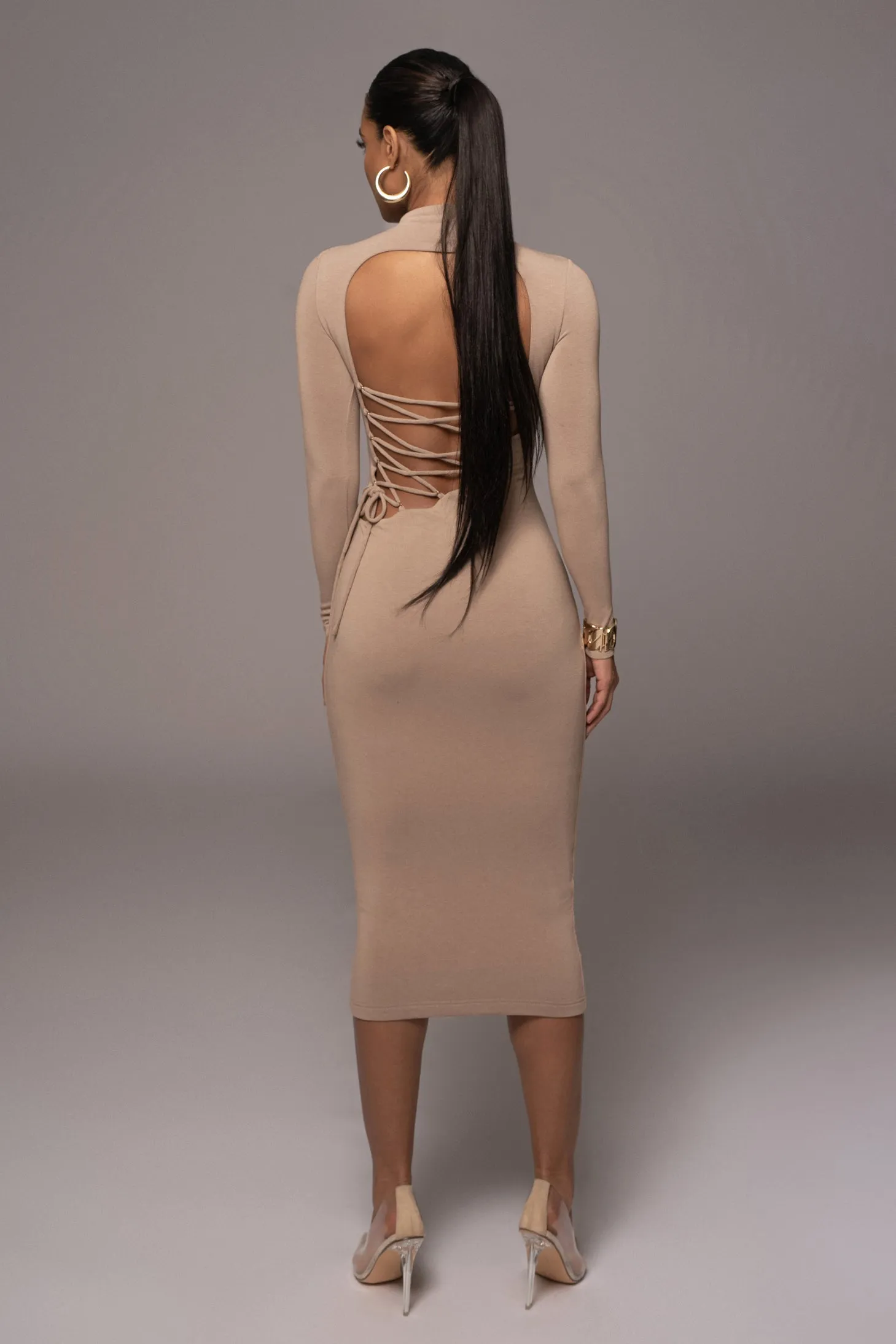 Beige Shaye Mock Neck Dress