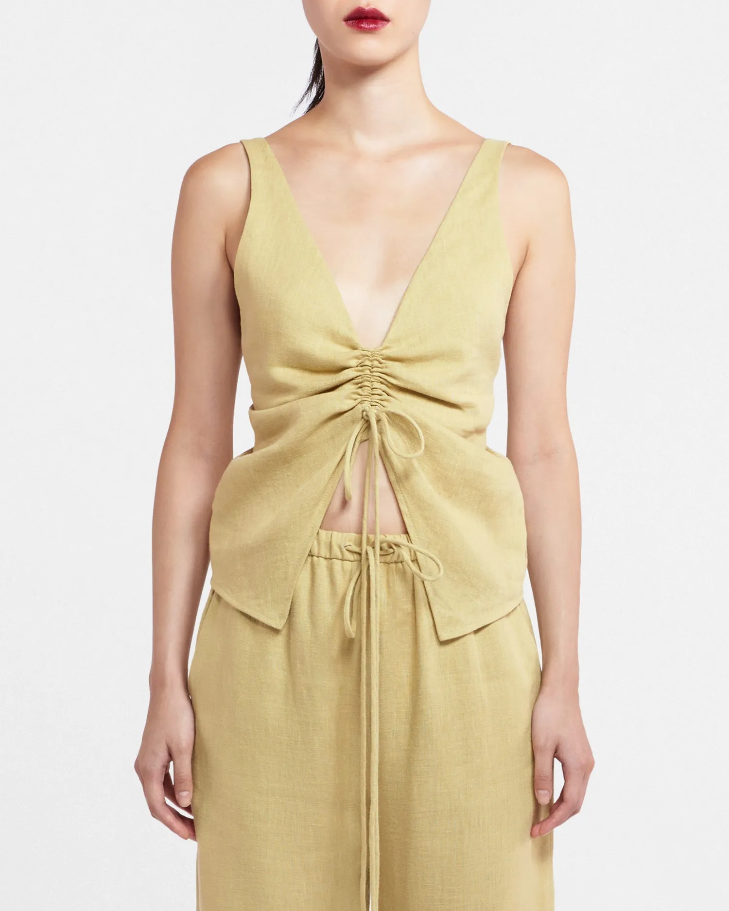 Berdine - Sale Linen Ruched-Front Top - Oat Linen