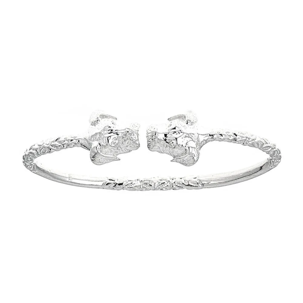 Better Jewelry Solid .925 Sterling Silver West Indian Bangle with Puppy Ends, 1 piece