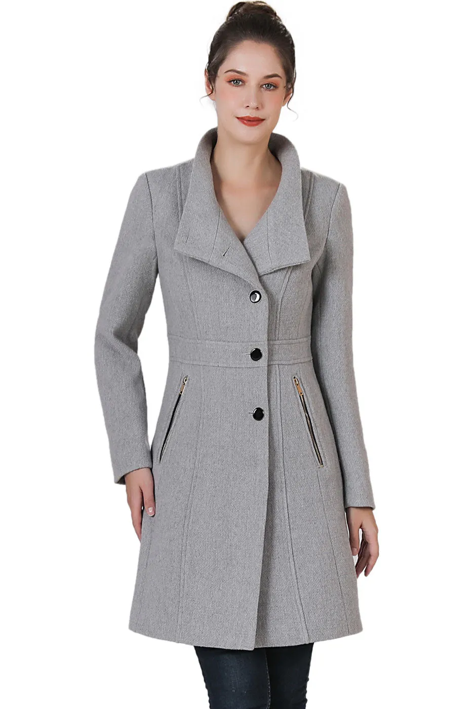 BGSD Women Kya Asymmetrical Button Front Walker Coat