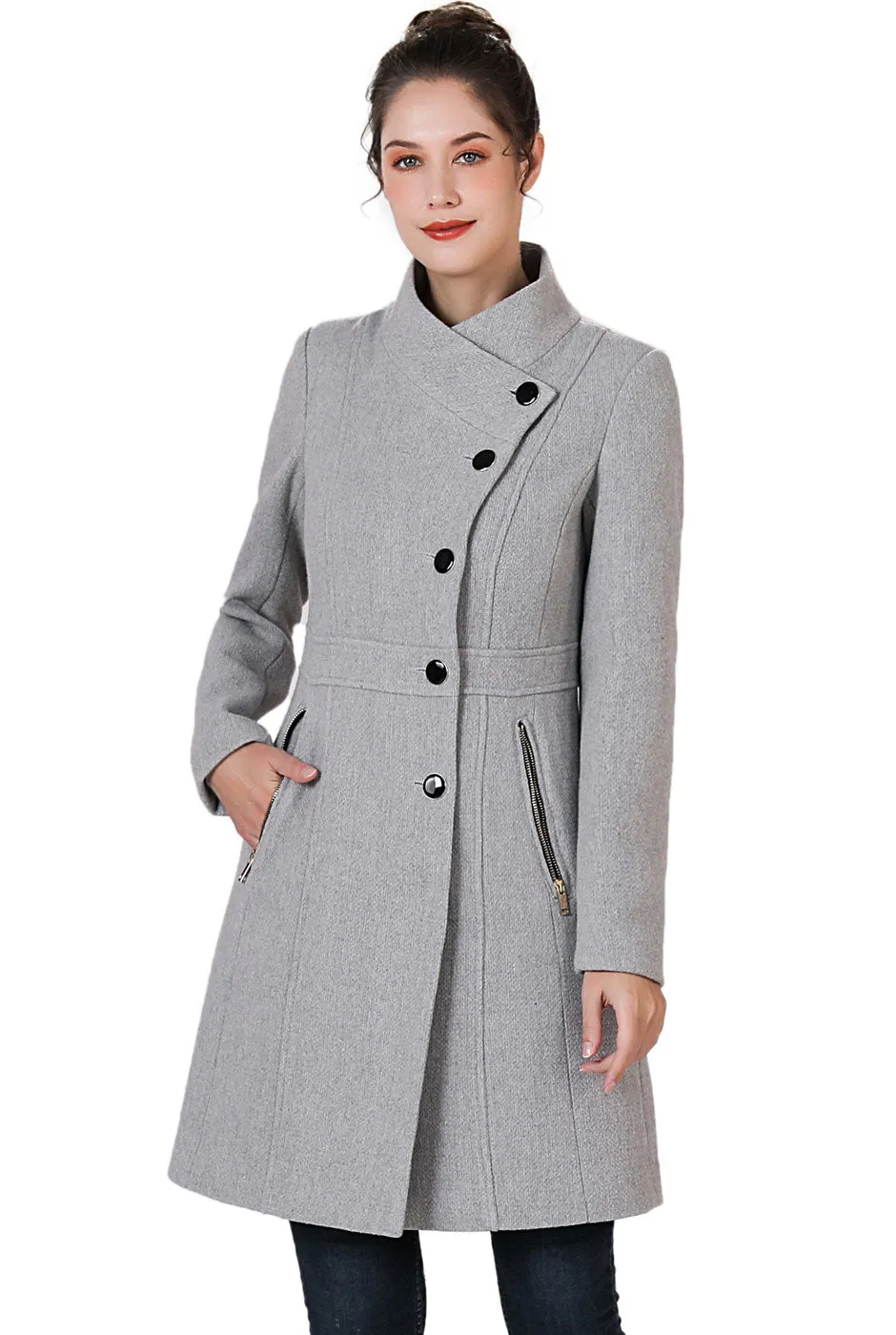 BGSD Women Kya Asymmetrical Button Front Walker Coat