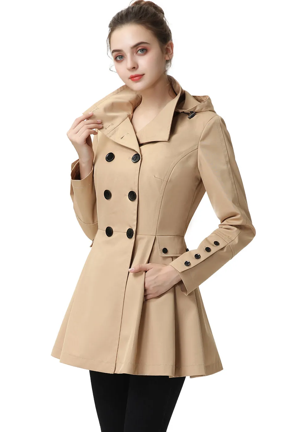 BGSD Women Nicole Waterproof Hooded Fit & Flare Trench Coat