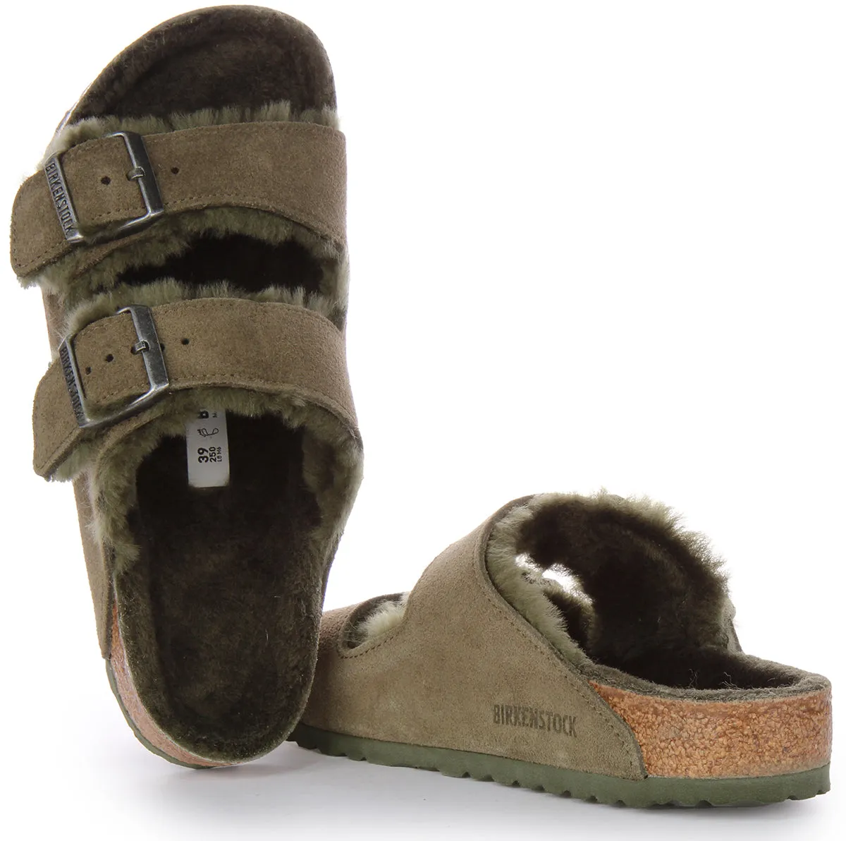 Birkenstock Arizona Shearling In Olive Green | Regular Fit