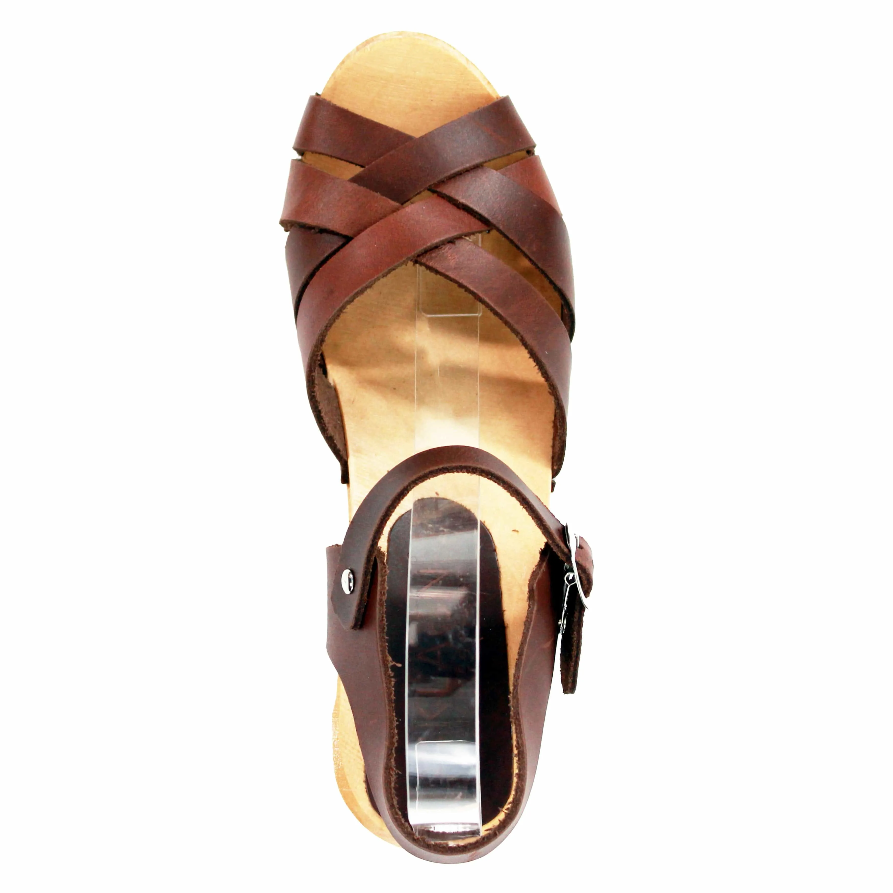 BJORK ULLA Swedish Wood Clog Sandals in Brown Leather