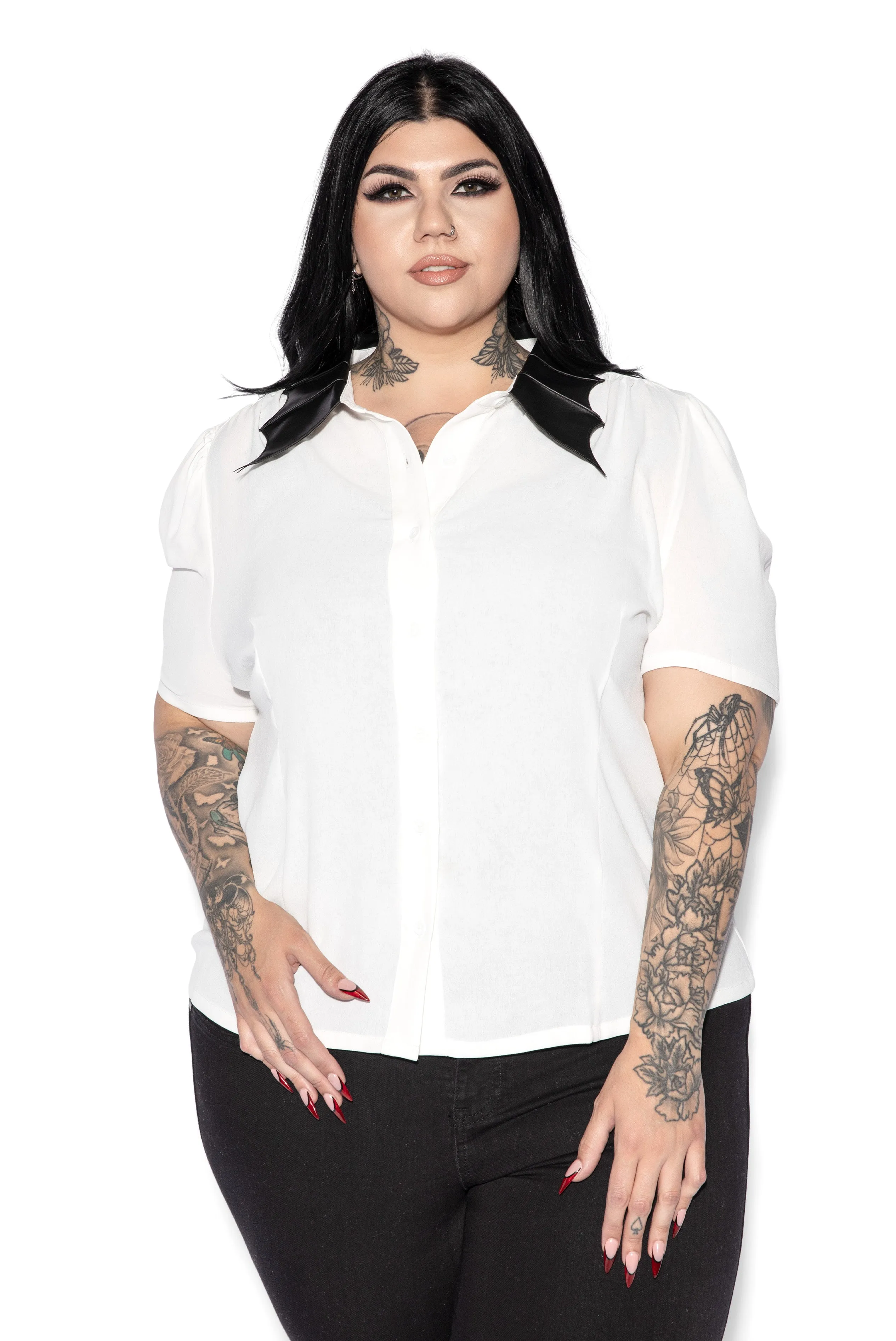 Black Bat Wing Collared Blouse