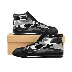 Black Camo Women's Sneakers, Gray Army Print Designer High-top Sneakers Tennis Shoes (US Size: 6-12)