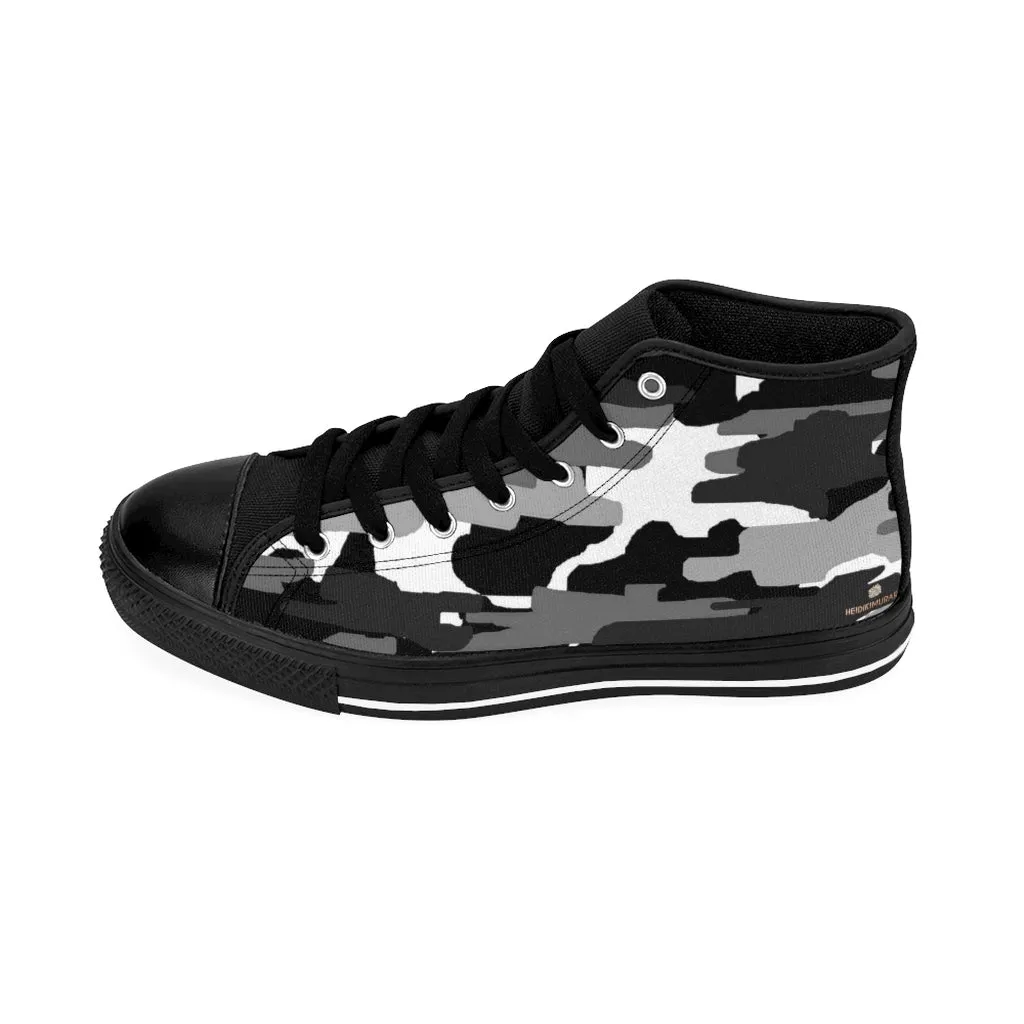 Black Camo Women's Sneakers, Gray Army Print Designer High-top Sneakers Tennis Shoes (US Size: 6-12)