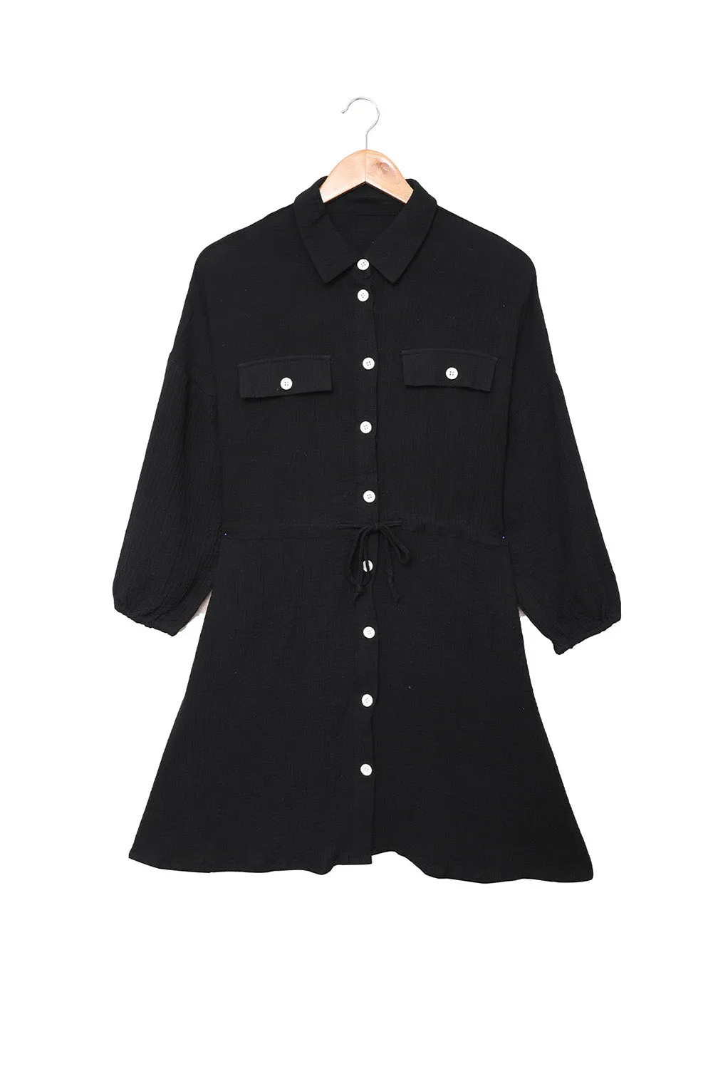 Black Collared Tunic Shirt Dress