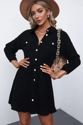 Black Collared Tunic Shirt Dress