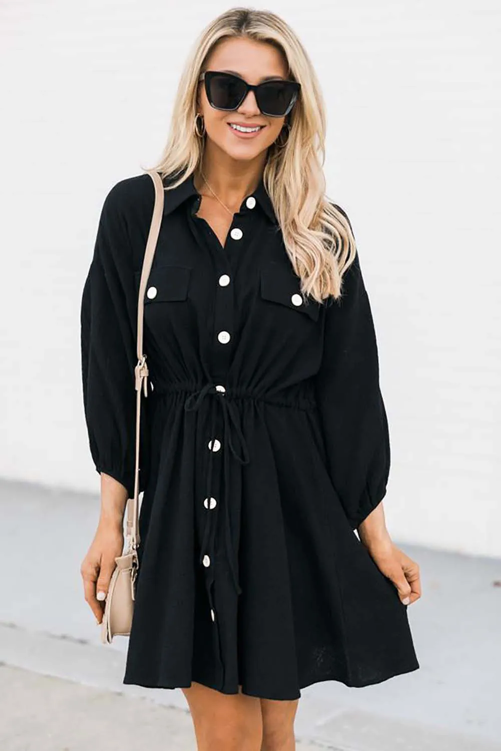 Black Collared Tunic Shirt Dress