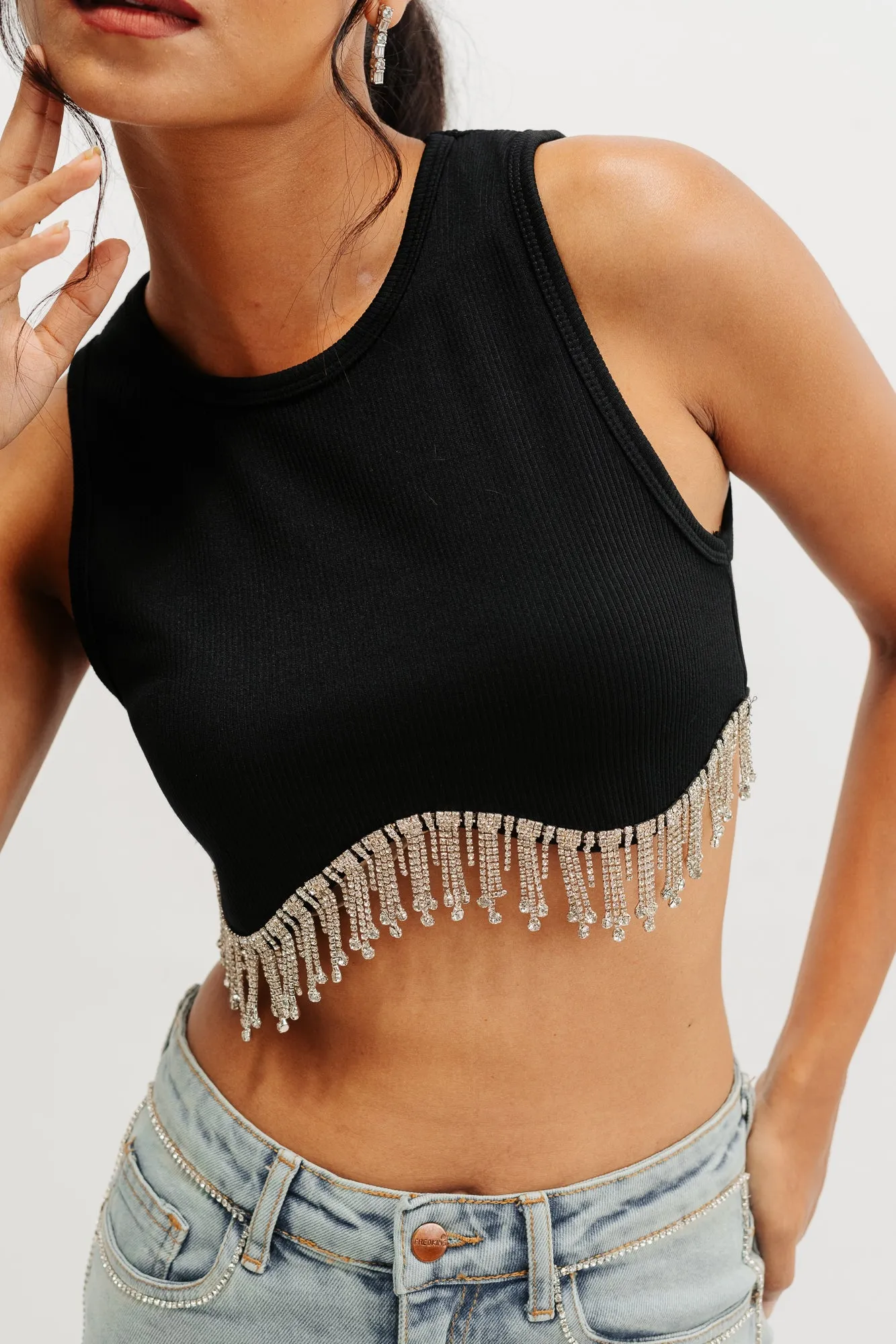 Black Embellished Chain Top