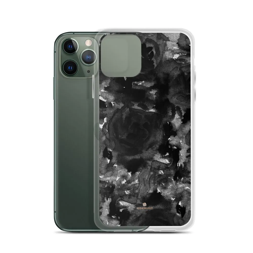 Black Floral Rose iPhone Case, Abstract Floral Art Watercolor Phone Case-Printed in USA/EU/MX