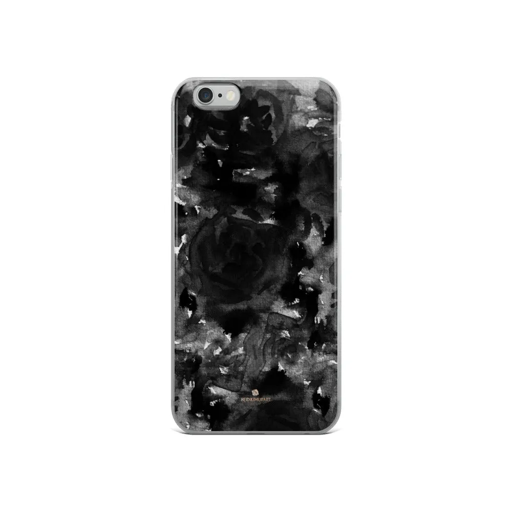 Black Floral Rose iPhone Case, Abstract Floral Art Watercolor Phone Case-Printed in USA/EU/MX