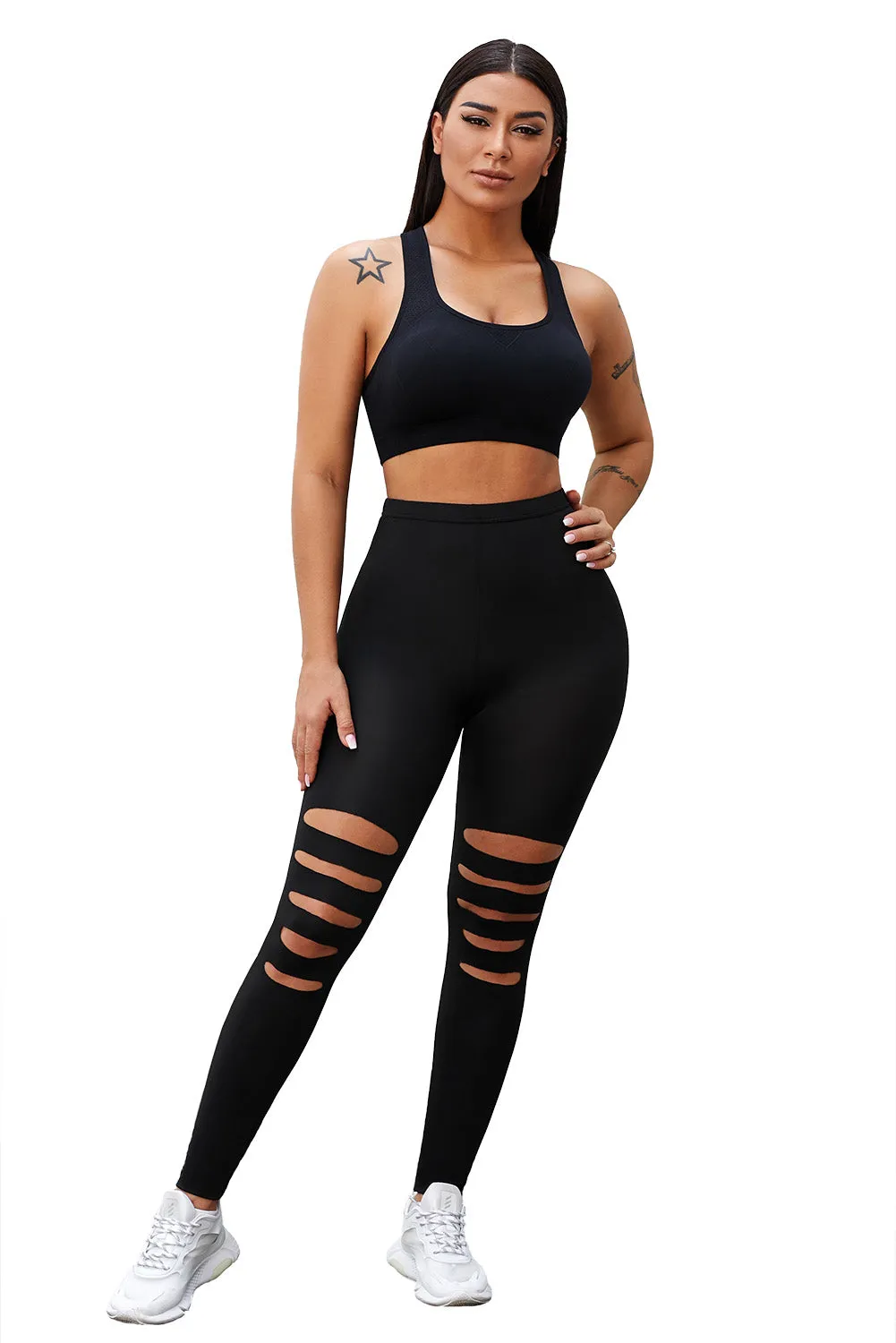 Black Hollow Out Fitness Active Wear Leggings