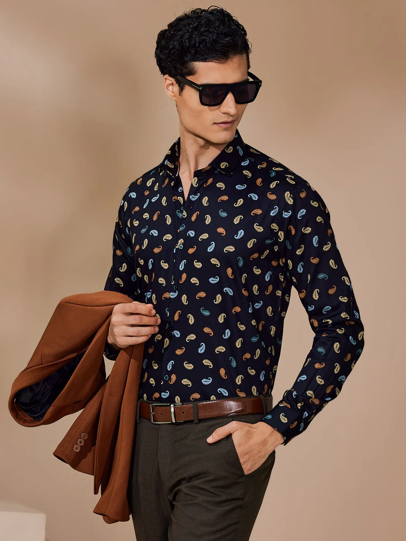 Black Printed Party Wear Shirt