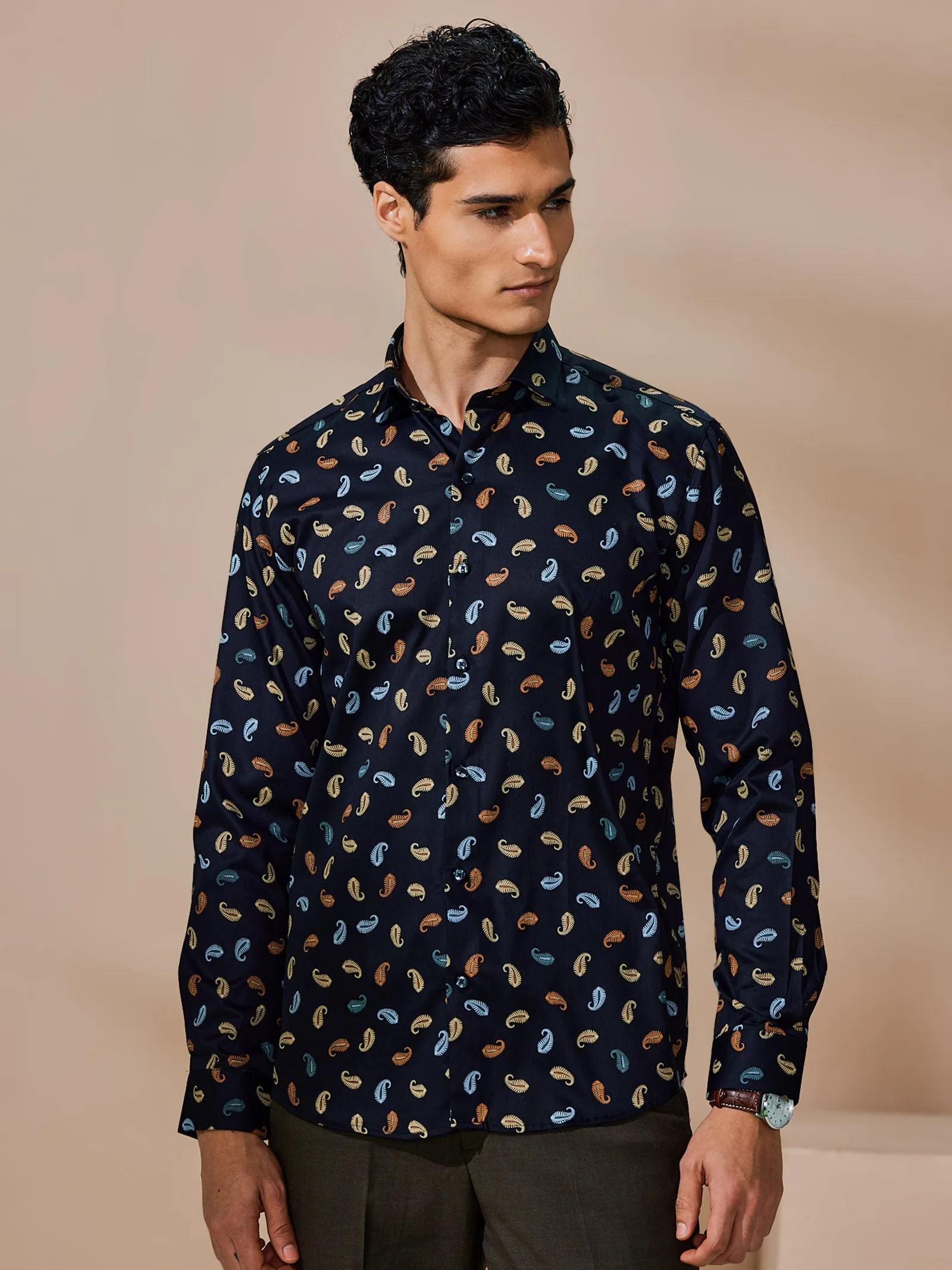 Black Printed Party Wear Shirt