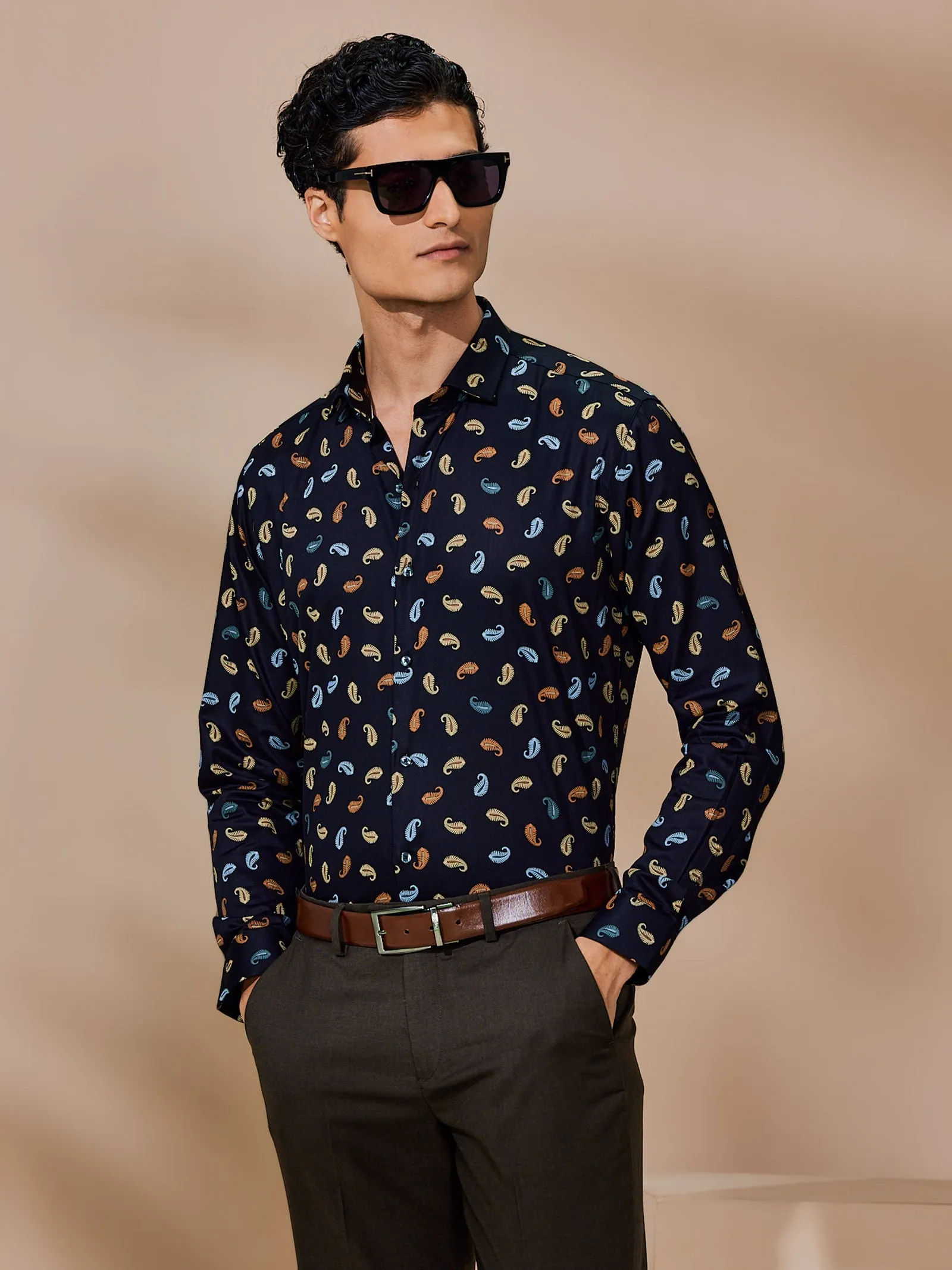 Black Printed Party Wear Shirt