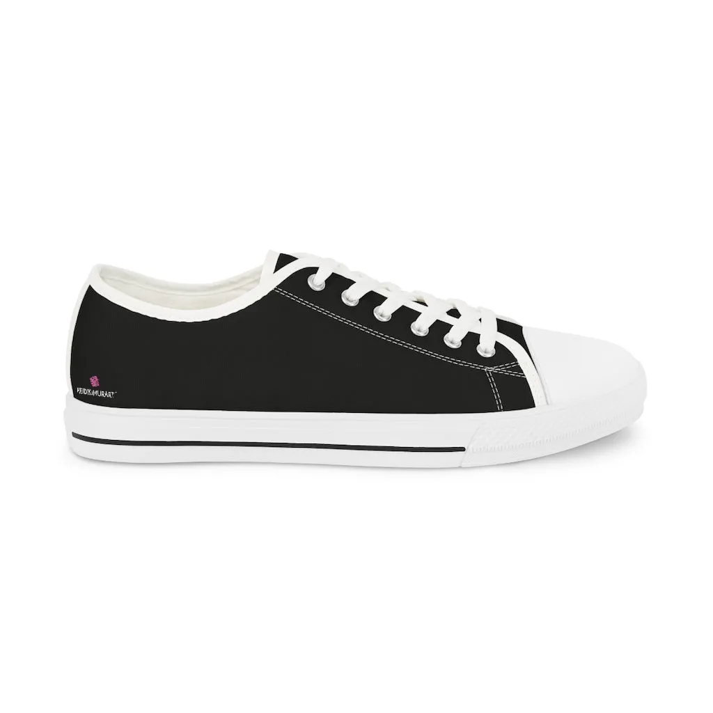 Black Solid Color Men's Sneakers, Best Solid Black Color Men's Low Top Sneakers Tennis Canvas Shoes (US Size: 5-14)