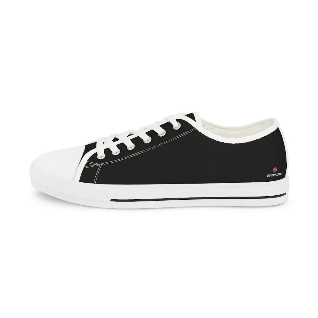 Black Solid Color Men's Sneakers, Best Solid Black Color Men's Low Top Sneakers Tennis Canvas Shoes (US Size: 5-14)