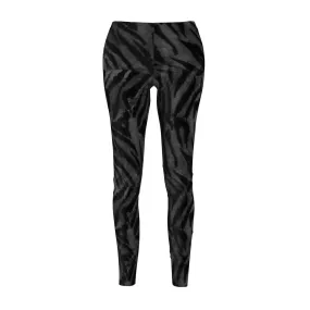 Black Tiger Striped Casual Leggings, Animal Print Women's Casual Leggings-Made in USA