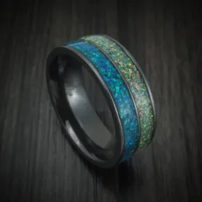 Black Zirconium And Opal Men's Ring Custom Made Band