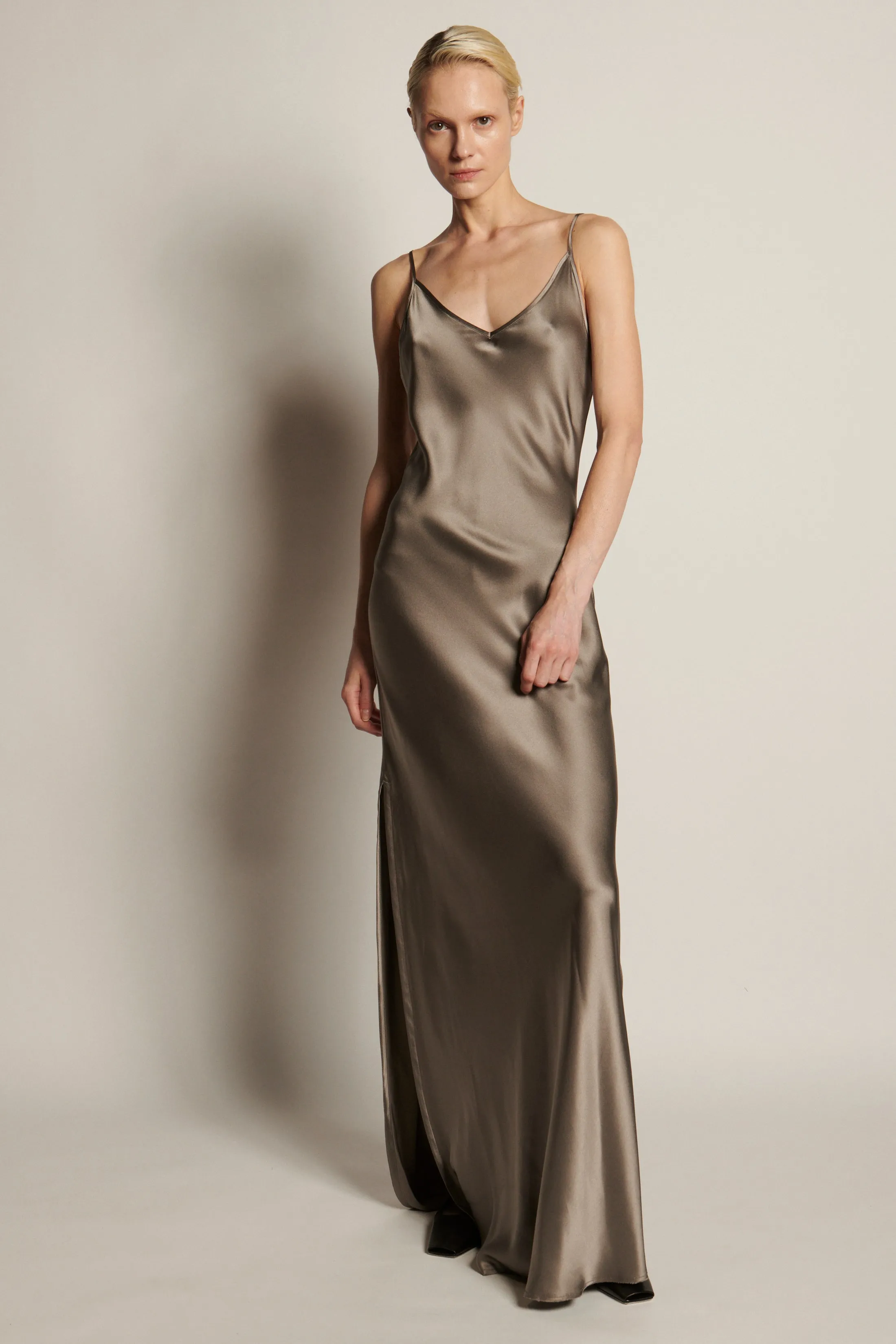 BM Full Length Slip Dress with Slit - Dust