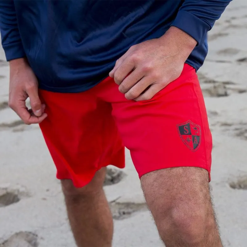 Board Shorts | Solid Red | Black SA Shield