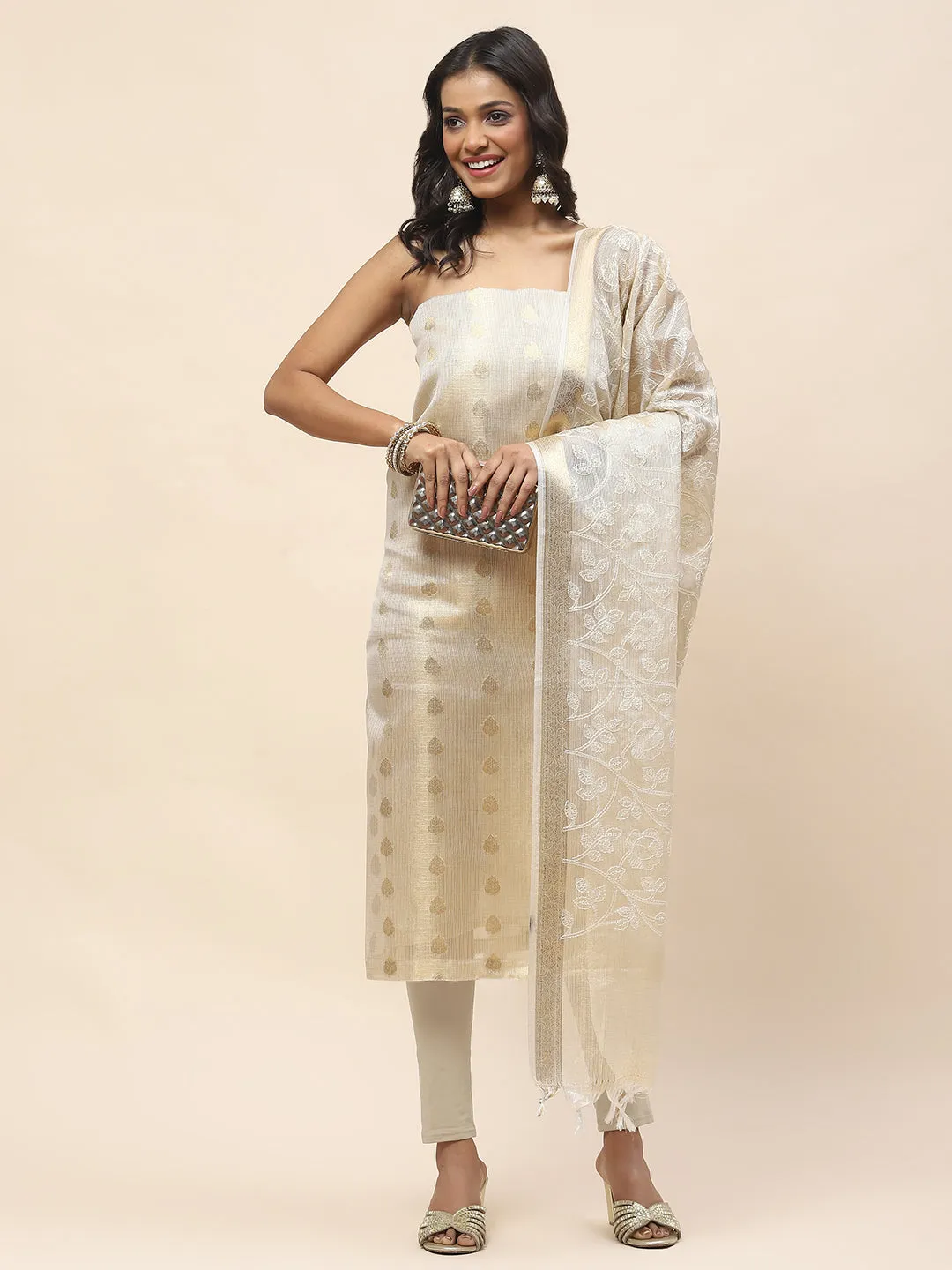 Booti Woven Chanderi Unstitched Suit Piece With Dupatta