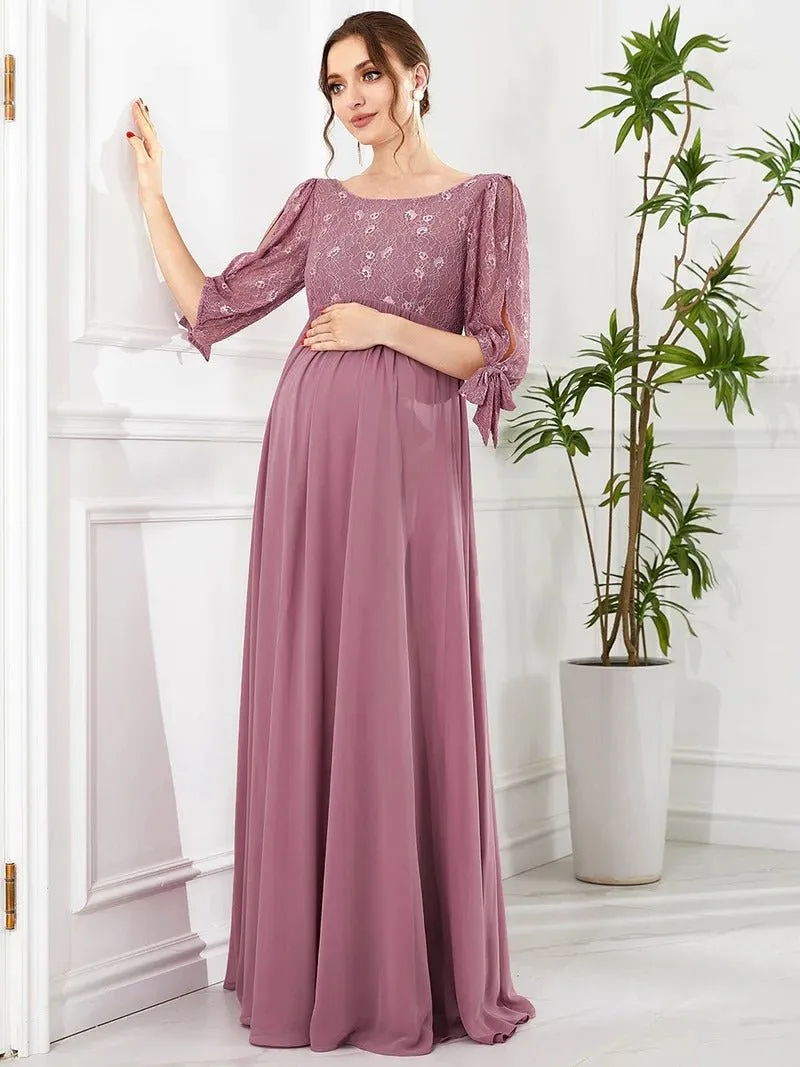 Bowknot Half Sleeves A Line Round Neck Maternity Dresses