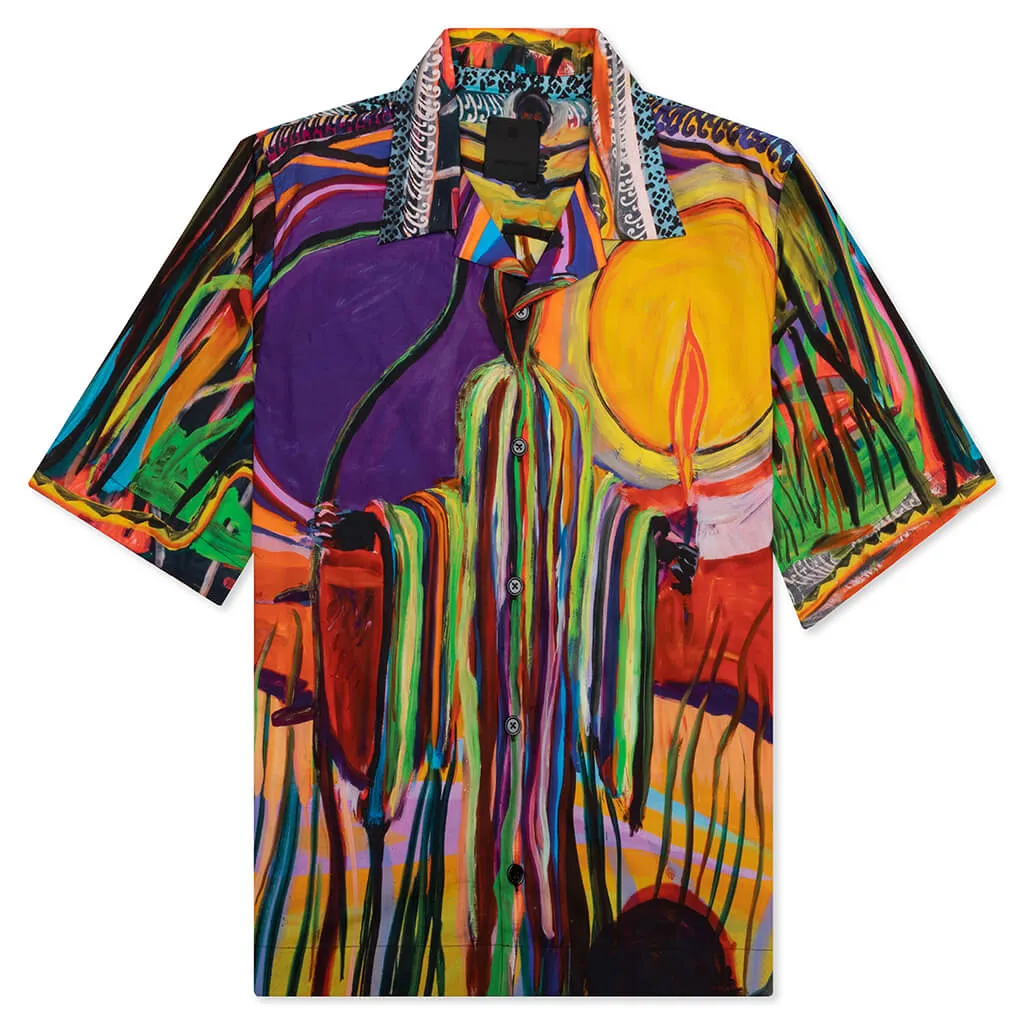 Boxy Fit Shirt w/ Hawaiian Collar - Multicolor/Red