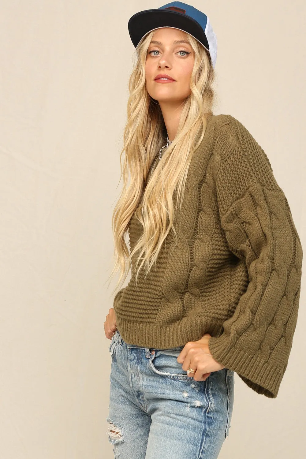 Cable Bell Sleeve Sweater