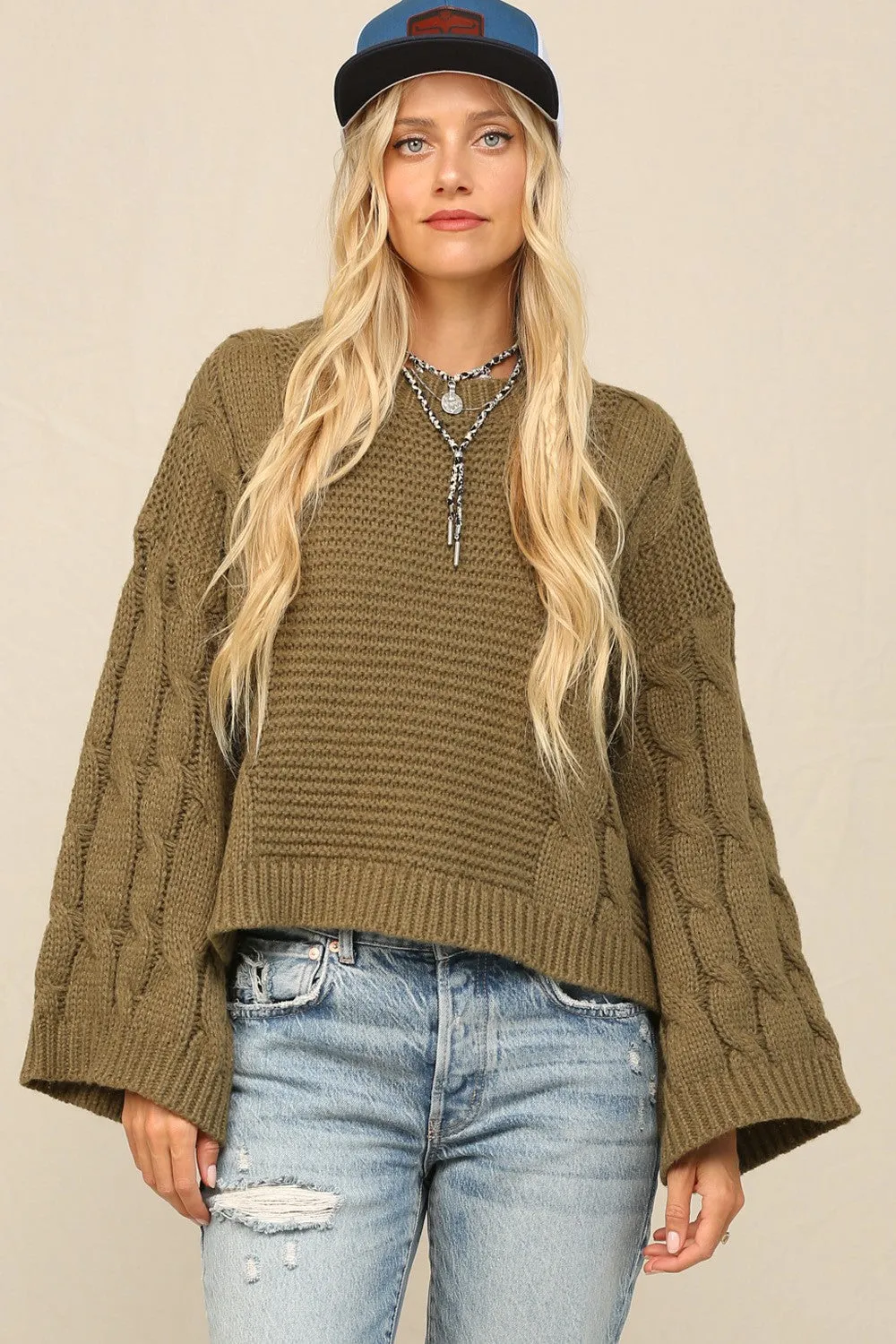 Cable Bell Sleeve Sweater