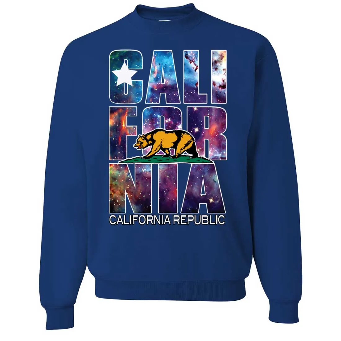 California Republic Cosmic State Flag Logo Design In Space Galaxy Crewneck Sweatshirt