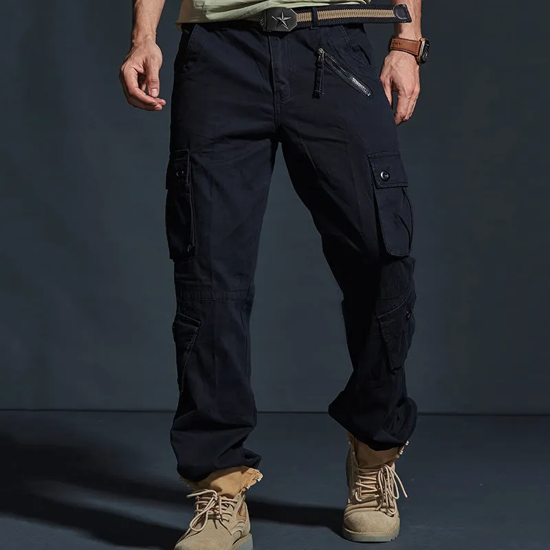 Casual Solid Color Multi-pocket Men's Pants