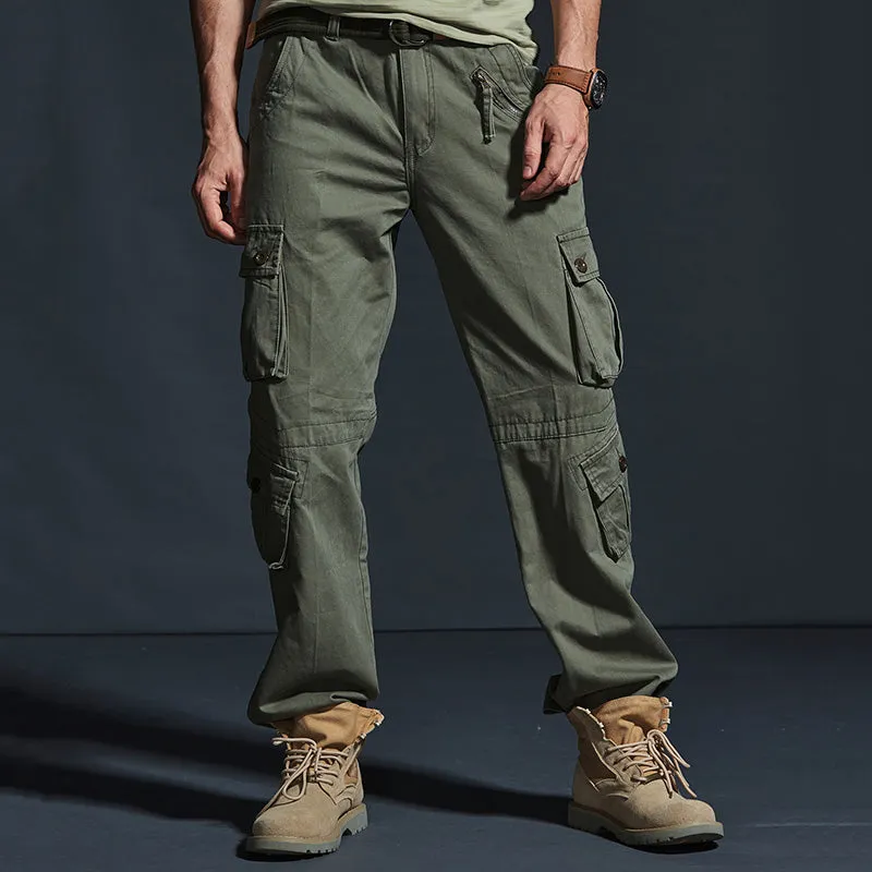 Casual Solid Color Multi-pocket Men's Pants